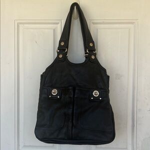 Marc Jacob’s Black Pebble Leather Totally Turnlock Teri Tote Satchel Bag